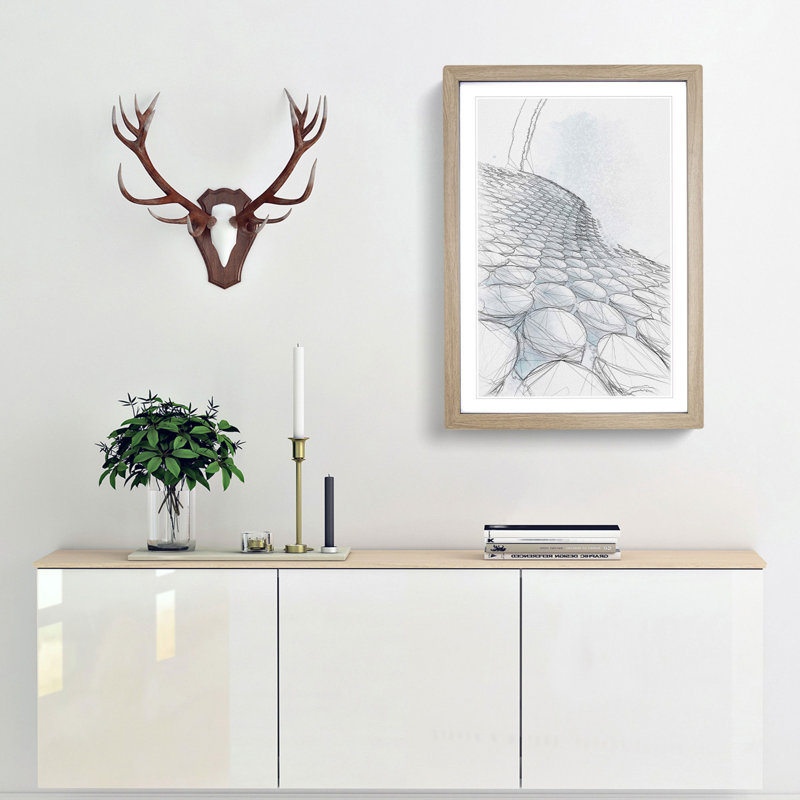 The Bullring in Birmingham in Abstract - Picture Frame Drawing Print, 65cm H x 48cm W x 2cm D, Oak Framed