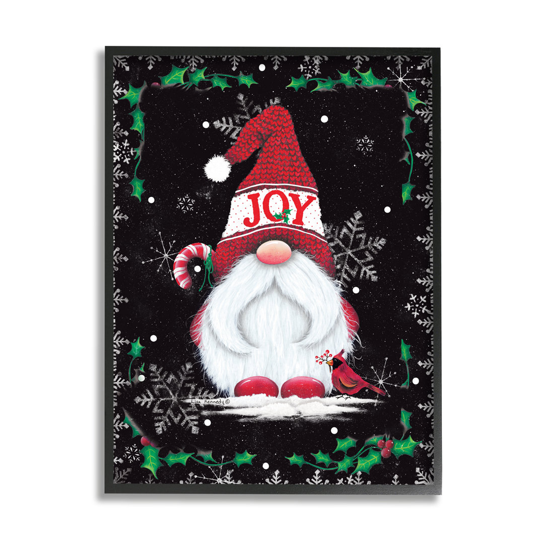 " Joyful Red Gnome And Cardinal Holly Botanical Border " by Lisa Kennedy Stupell Industries 