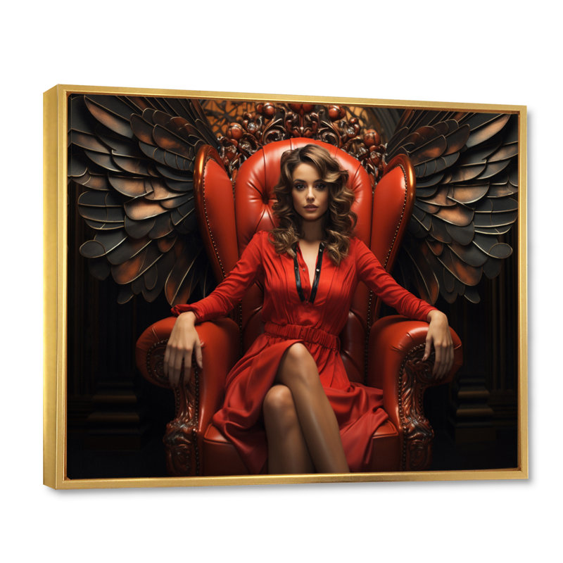 «Red Queen of Angel II» sur toile, Cadre flottant doré, H 30 po x l 40 po x P 1,5 po