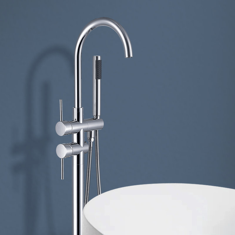 Robinet de baignoire autoportant à poignée double avec douche à main Topcraft, Chrome chrome