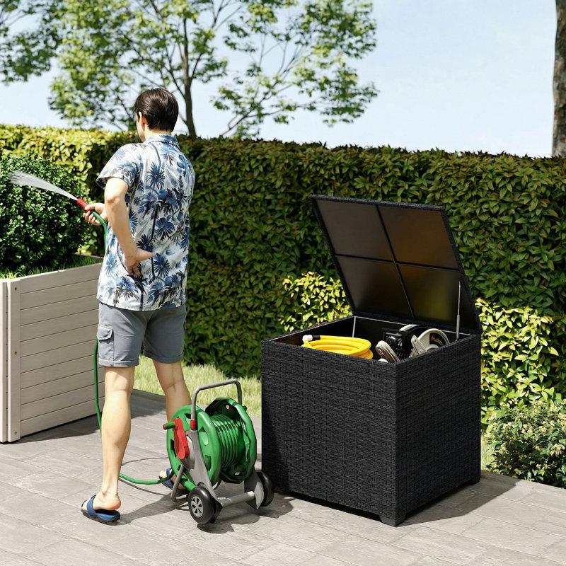Outsunny 72cm W 253L Polyethylene Plastic, Steel Deck Box in Black