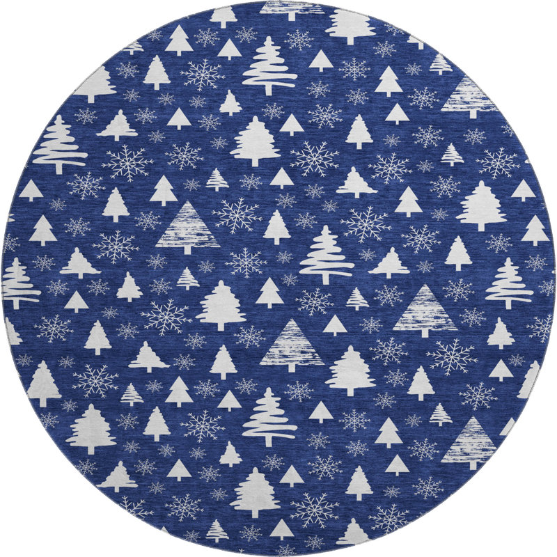 Premium Machine Washable Dockside AMF1815 Christmas Trees Rug, Round 8'