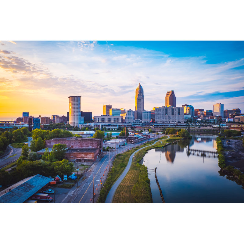 Sunset In Cleveland by Indigoai - Wrapped Canvas Print, 30cm H x 46cm W