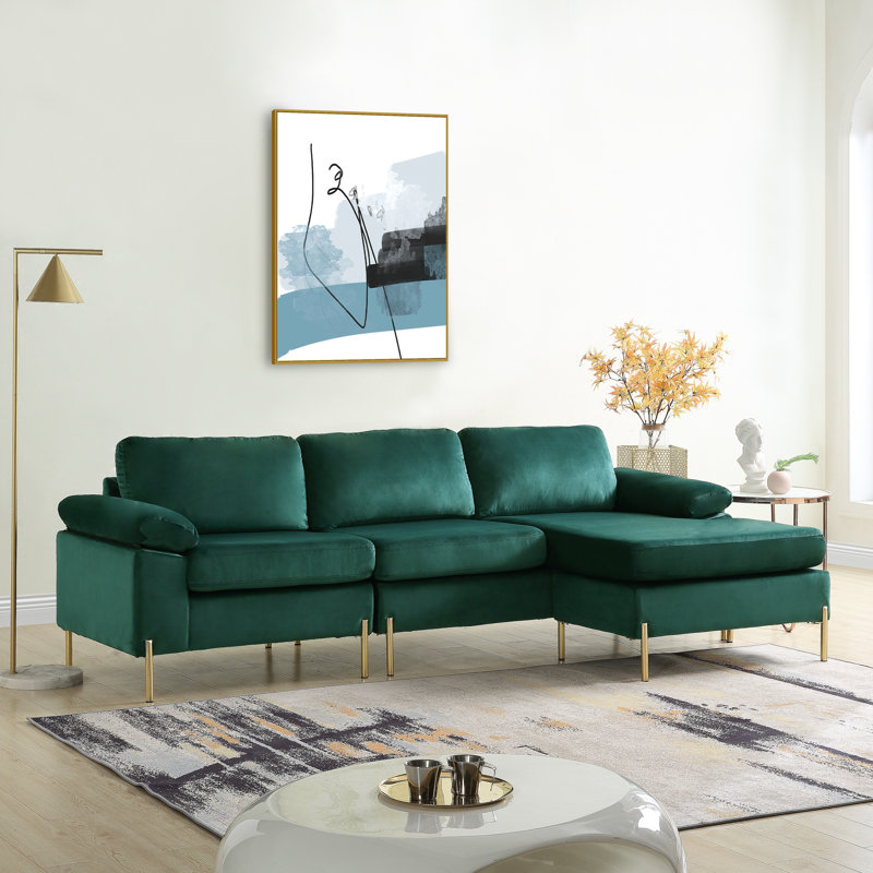 Canapé modulaire en velours avec méridienne Shannon, Vert