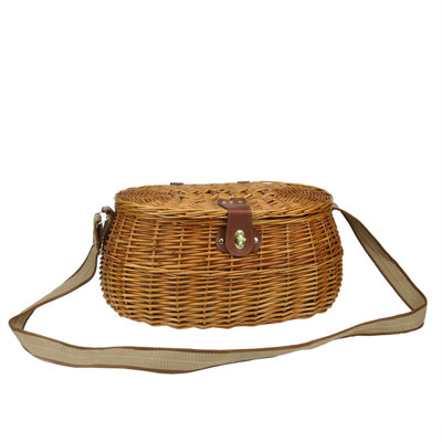8.25" x 17" Honey Brown Hand Woven Oval Willow Insulated 2-Person Picnic Basket Set with Accessories