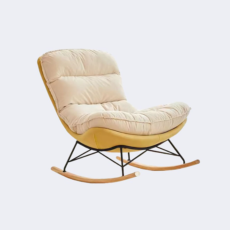 Chaise berçante moderne et confortable, Jaune / blanc cassé