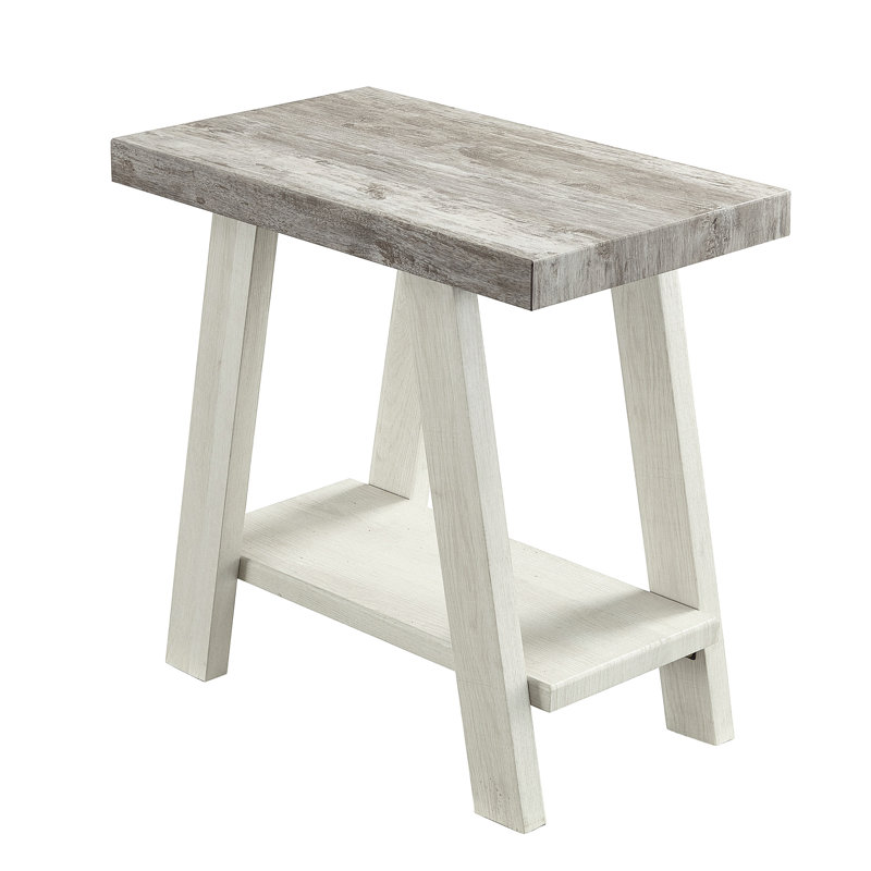 Table d'appoint en bois de 22 po de hauteur avec plateau gris vieilli et rangement beige pour le balcon, Brun antique, Blanc