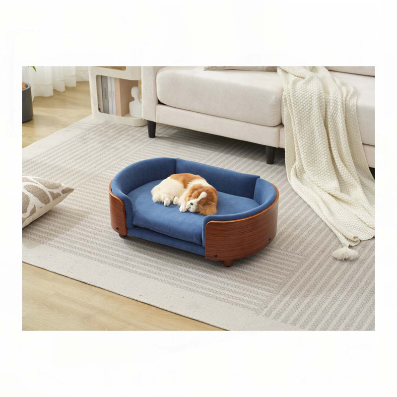 Canapé pour chien en bois massif Inira, L 30,7 po x P 20,08 po x H 9,85 po, Bleu foncé / brun