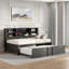 Lit de jour Aivah avec lit gigogne simple, tablettes de rangement et ports USB