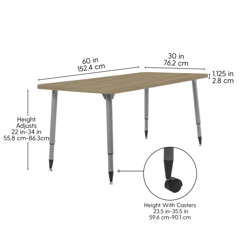 Table d'activité Adapte 24 x 36, 30 po x 60 po, Chêne Pasadena / argent