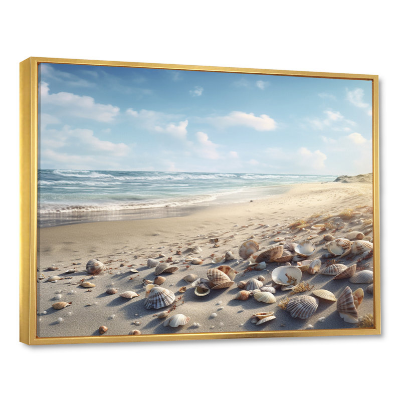 Seaside Seashell Treasures IV - Imprimé, H 12 po x l 20 po x P 1 po, Cadre flottant doré