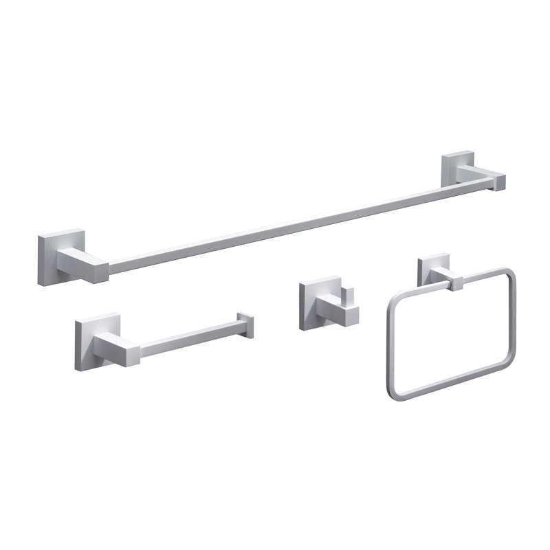 Capri 4 Piece Wall Mounted Brass Bathroom Hardware Set with 18" Towel Bar, Matte White