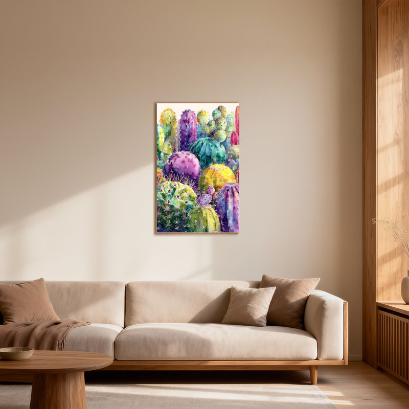 Plantes et fleurs, impression de jardin de cactus colorés, H 28 po x l 40 po
