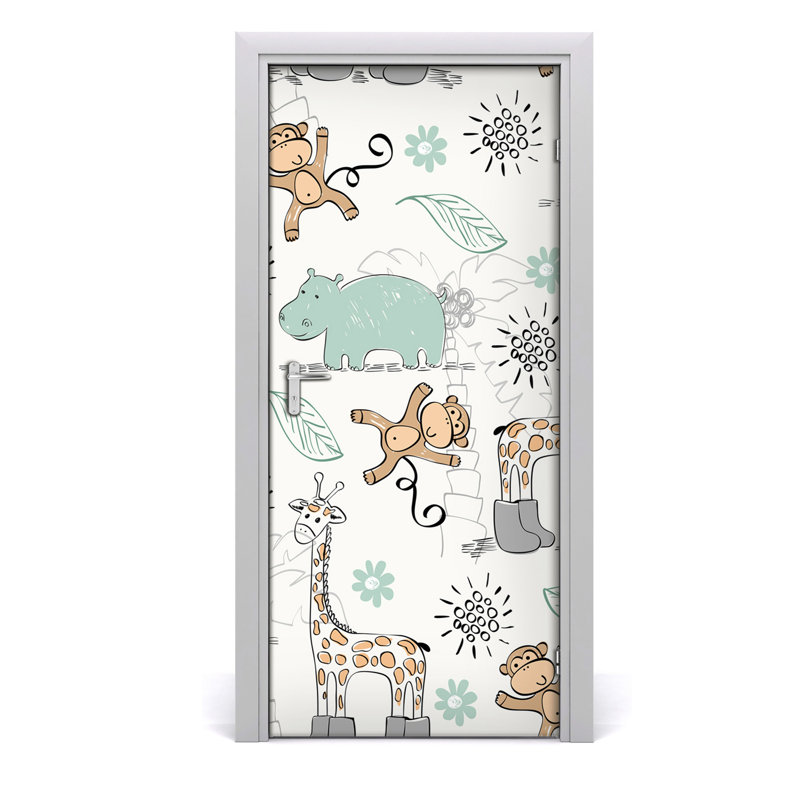 African Animals Door Decal, 205cm H x 95cm W