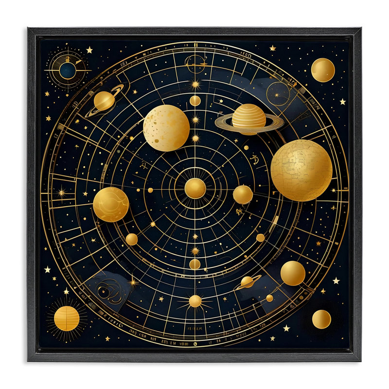 Planètes astrales dans un cadre flottant de système solaire, conception de Tabz Jones, Cadre flottant noir de jais