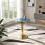 Table bistro ronde de 23,6 pouces, plateau en panneau de fibres à densité moyenne à texture UV, bordure en acier inoxydable, pieds en métal, table basse de luxe moderne et légère-248306095