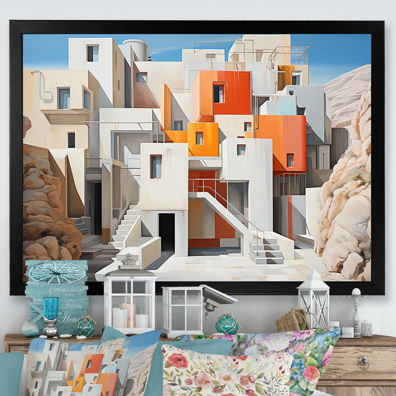 «De Stijl Desert House Lansdcape - Canyon», art mural sur toile, H 24 po x l 32 po x P 1 po, Cadre simple noir