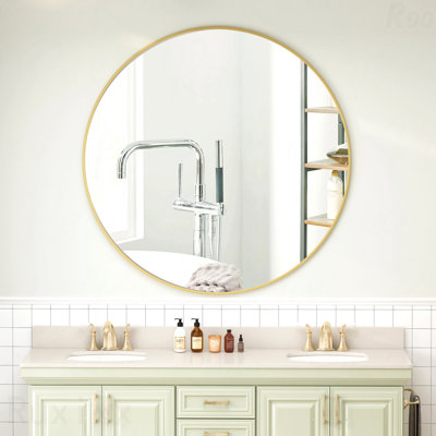 42" Gold Round Metal Framed Accent Mirror - Vanity Dressing Mirror