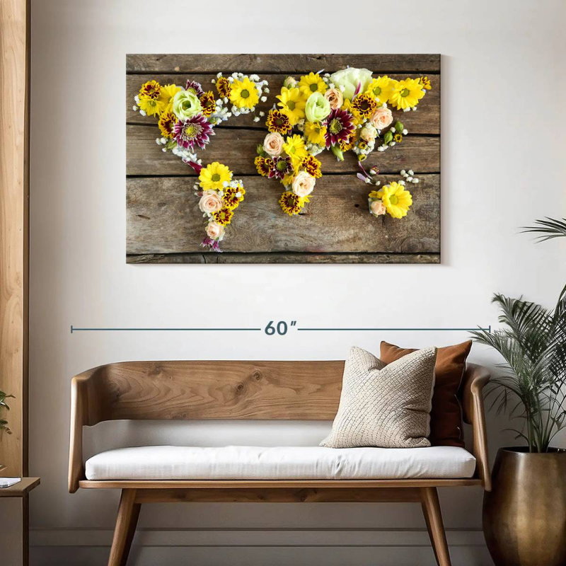 Aliaz Floral World Map, 30" H x 45" W