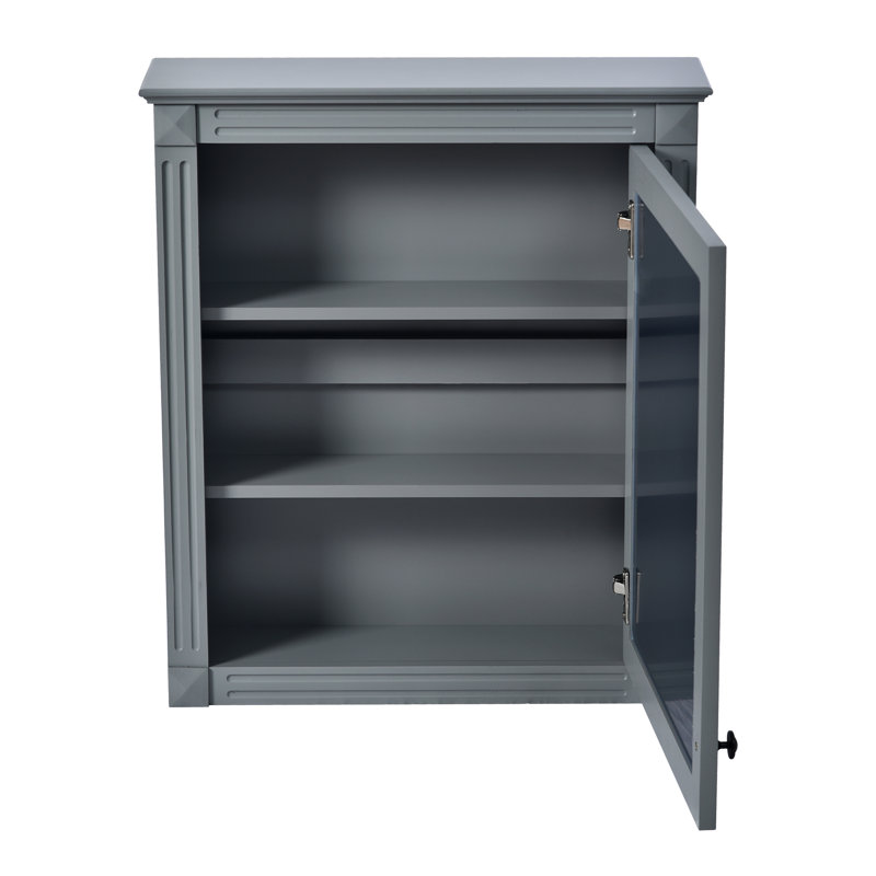 Armoire de rangement de salle de bain grise avec miroir 24 po x 27 po, fixation murale et tablette réglable pour un rangement soigné et peu encombrant