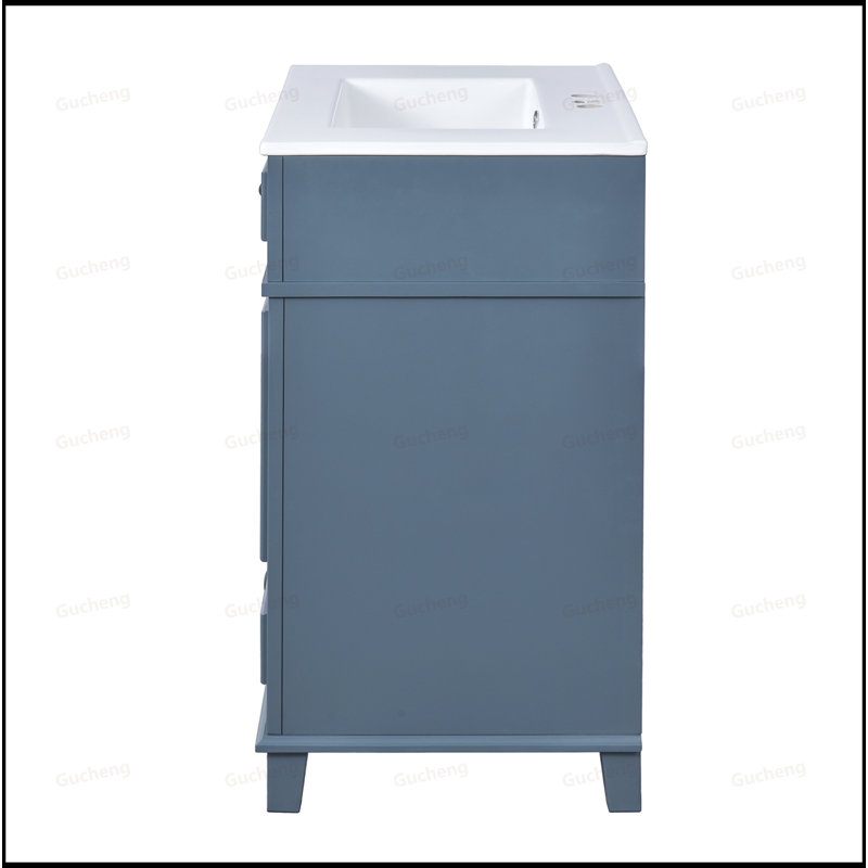 Meuble-lavabo en bois 30 po avec lavabo en céramique, Bleu