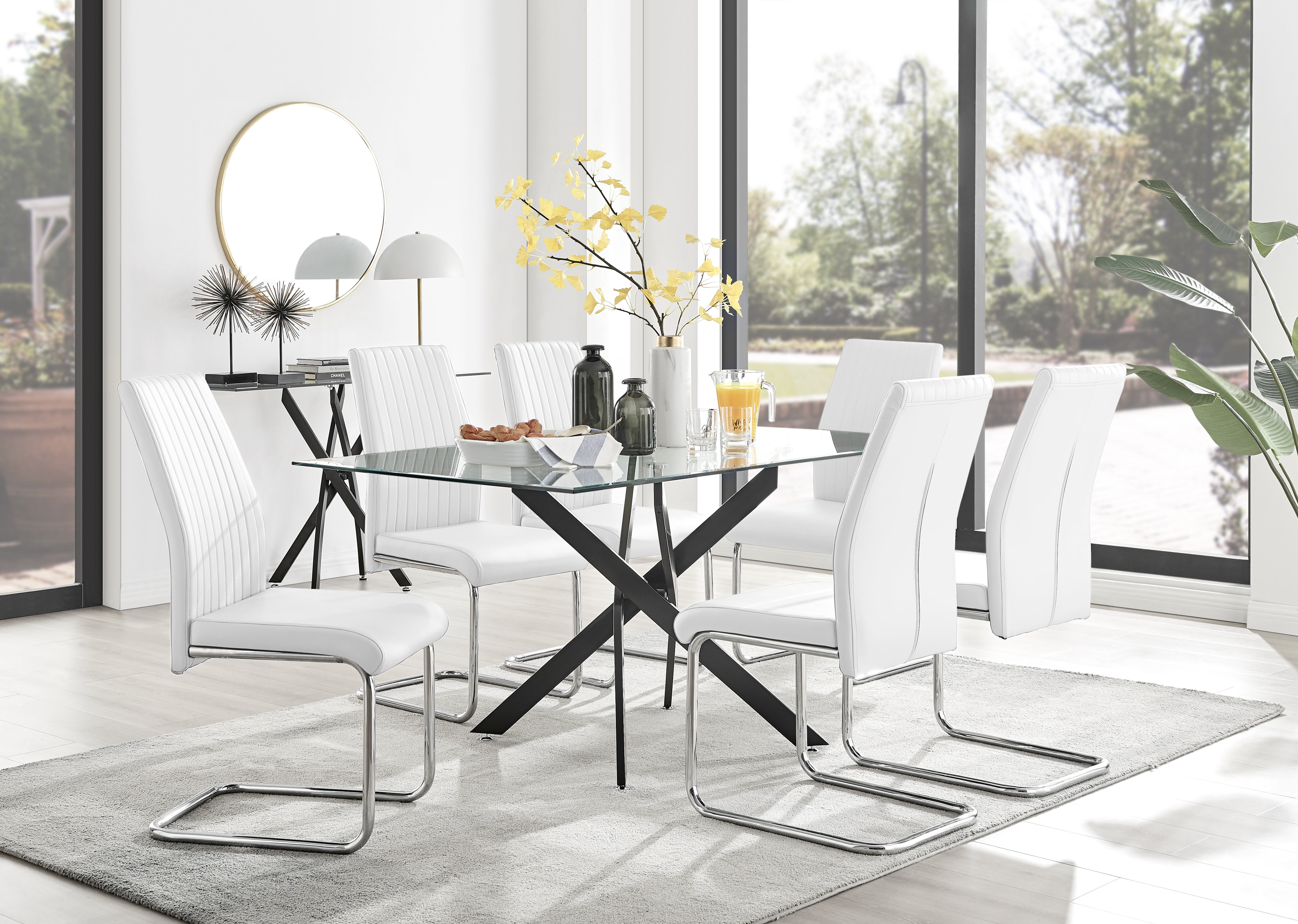 Mercury Row Lenworth Black Metal and Glass Rectangular Dining Table Set ...
