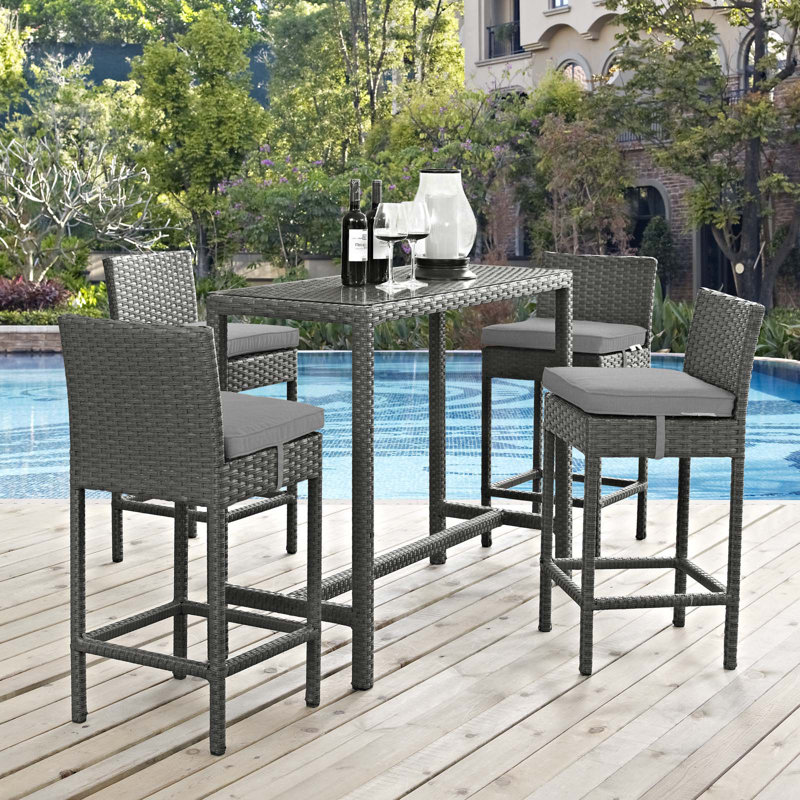 Modway Stopover 5 Piece Outdoor Patio Sunbrella Pub Set, Canvas Granite Sunbrella® Canvas