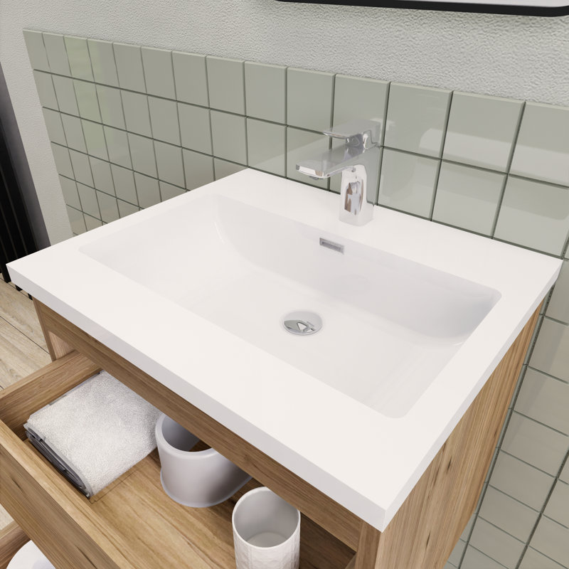 Meuble-lavabo flottant moderne simple Alcester Ivy Bronx, Chêne naturel