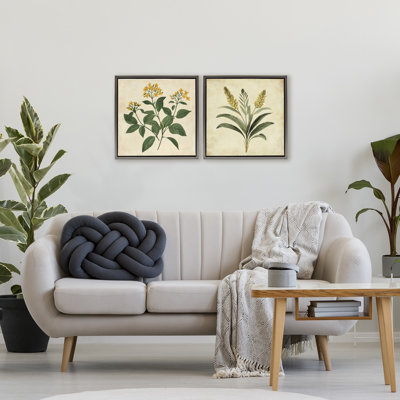 Ensemble de cadre flottant vintage boisseaux jaunes et blé 2 pièces, par Petal Prints Design