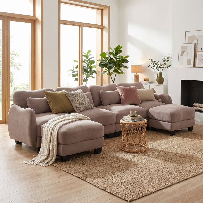 Canapé modulaire surdimensionné en U en chenille surdimensionné, canapé modulaire 4 places avec 4 coussins de taille et 2 repose-pieds mobiles, conception ergonomique incurvée, confort en forme de nuage pour le salon, le bureau