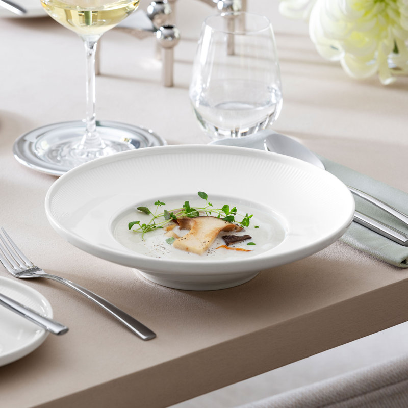 Villeroy & Boch Afina Rim Soup/PastaDeep Plate, Premium Porcelain, Dishwasher and Microwave Safe, 9.75 x 2.25 in, Stackable, White