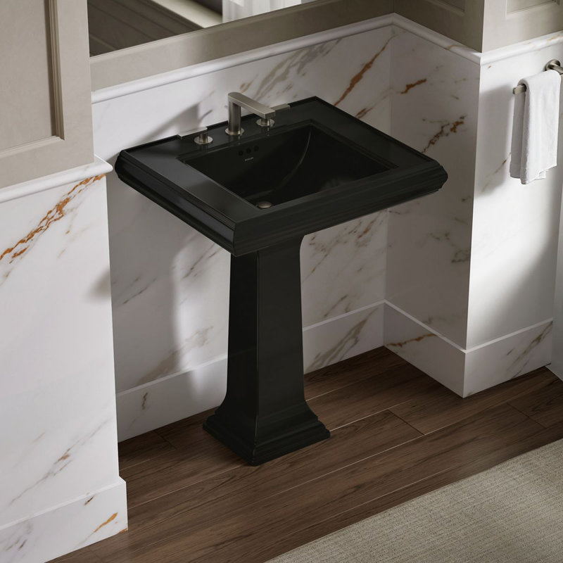 Memoirs® Rectangular Pedestal Bathroom Sink with Overflow, Black Black™, 8'' Centers