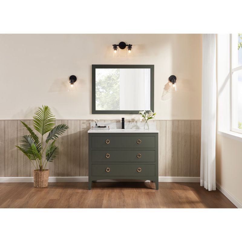 42" Solid Wood Sink Vanity With 1' Top, Pewter Green, Rose Gold, 42"