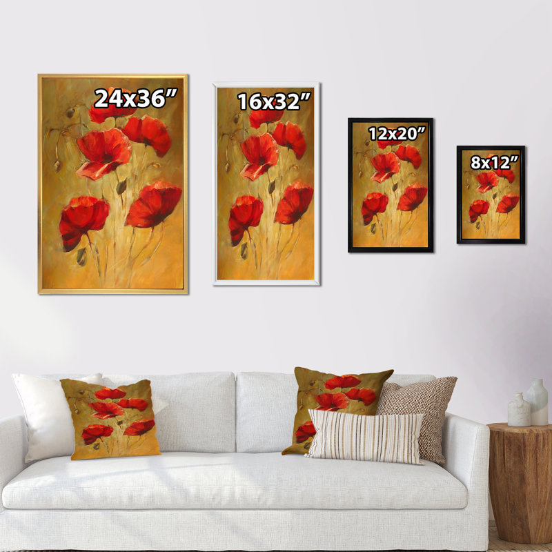 «Red Blooming Poppies IV», reproduction d'art sur toile traditionnelle, H 12 po x l 8 po x P 1 po, Cadre flottant blanc