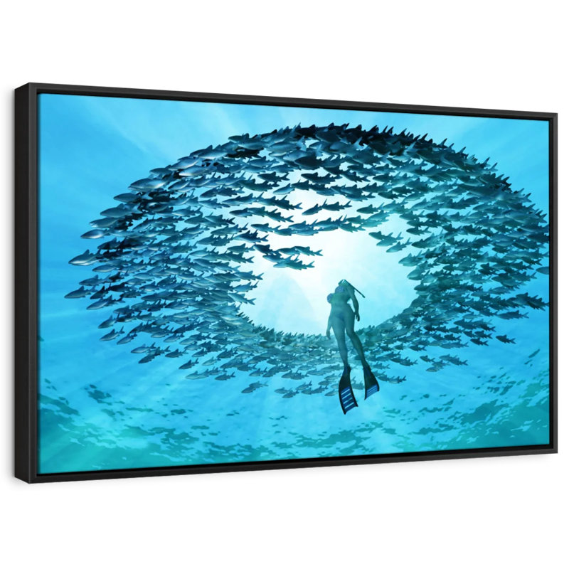 Diving With Fishes Canvas Print, 17" H x 25" W