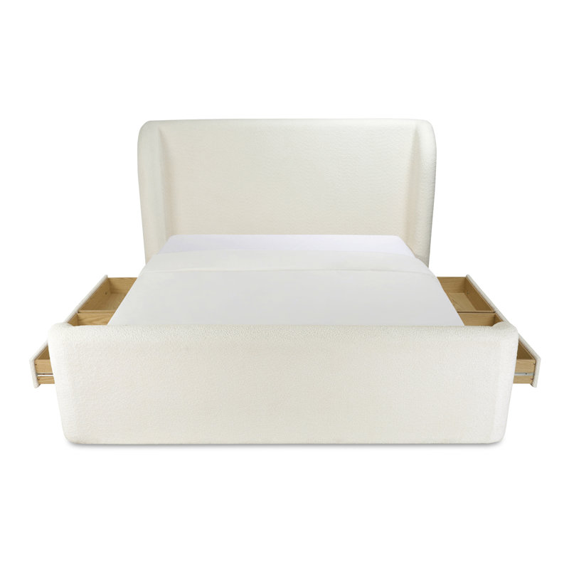 SOPHIA Upholstered Wingback Storage Bed, Queen, Cream Boucle