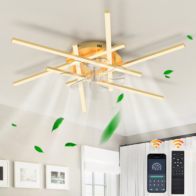 Ventilateur de plafond à DEL à intensité variable et réversible 32,28 "à 6 vitesses avec lumière et télécommande Hanke