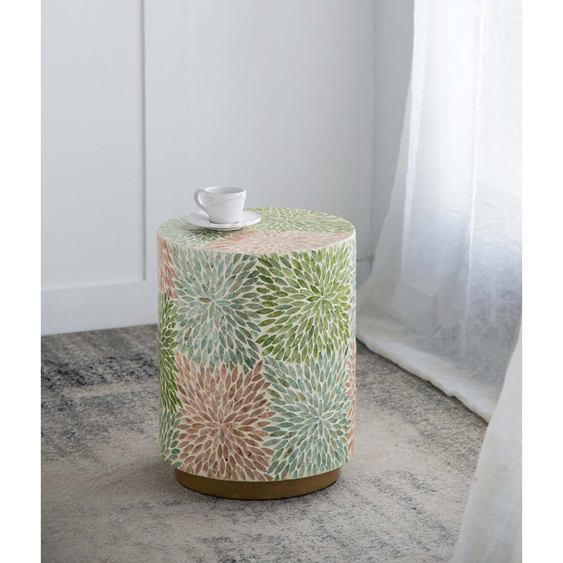 Cylindrical Garden Capiz Stool, Accent Side Table