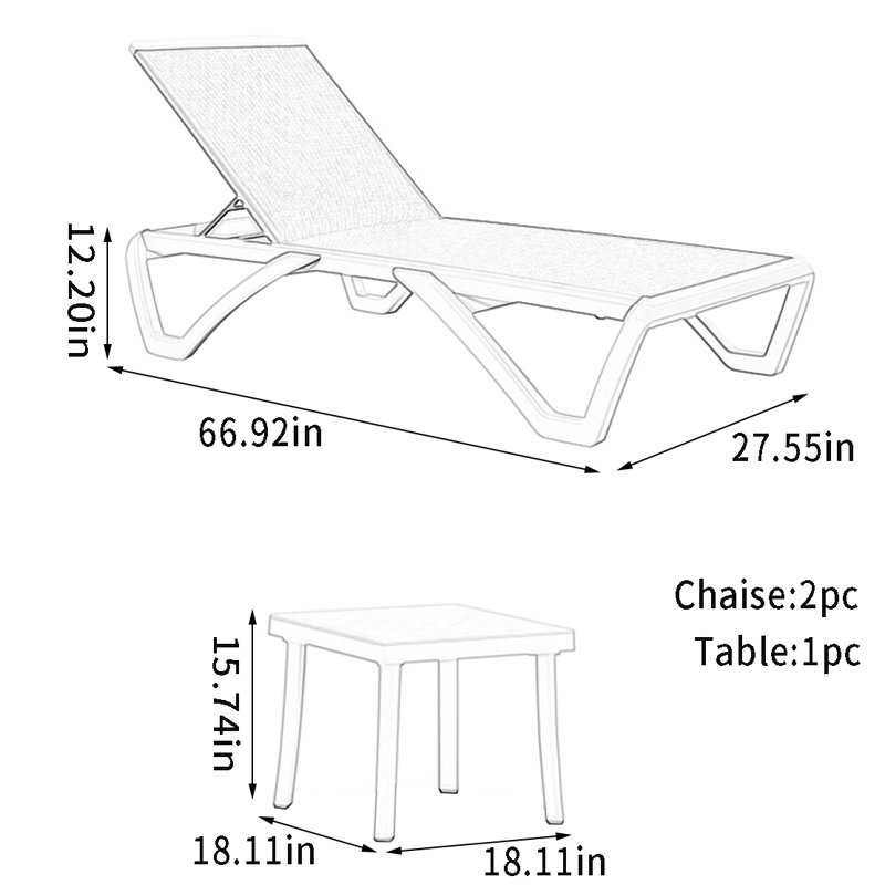 Ensemble de chaises longues d'extérieur avec table Norha