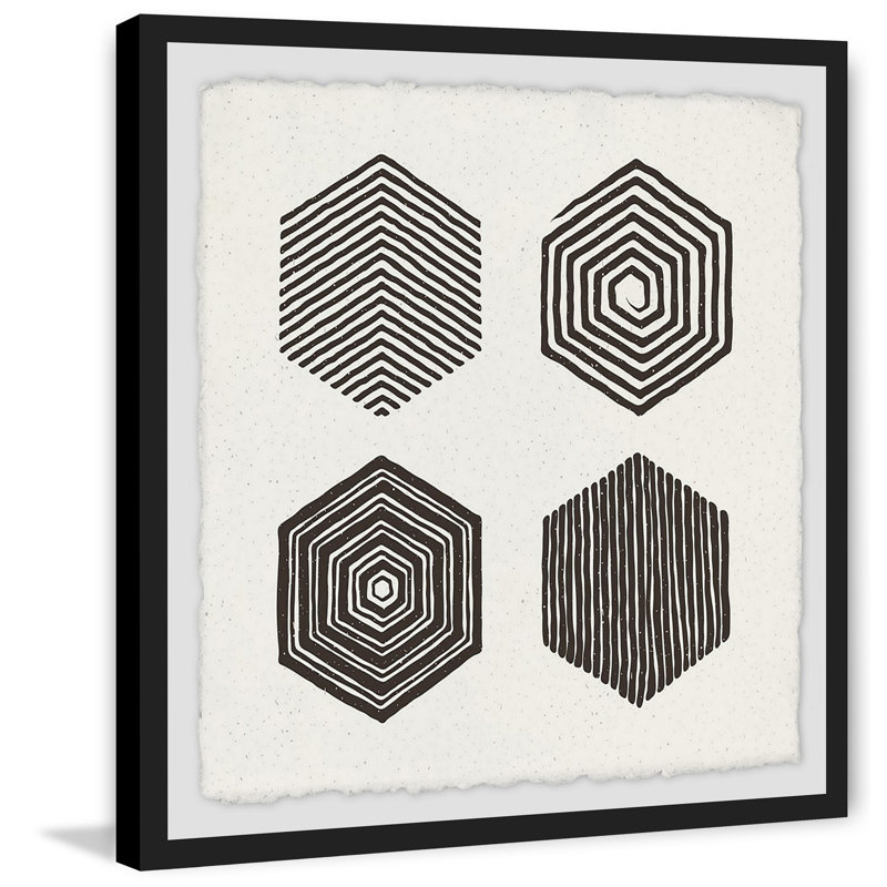 «Hexagons», impression de Marmont Hill, Cadre noir à bords frangés, H 12 po x l 12 po x P 1,5 po