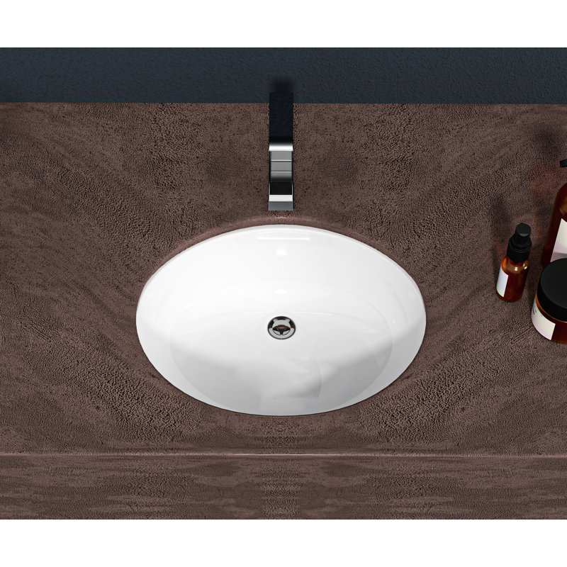 Ceramic Undermount Bathroom Sink - 19X16 Inches, White, Oval, With Overflow, Stain- Modern Overflow 19"X16", Stain , Elegant Appearance