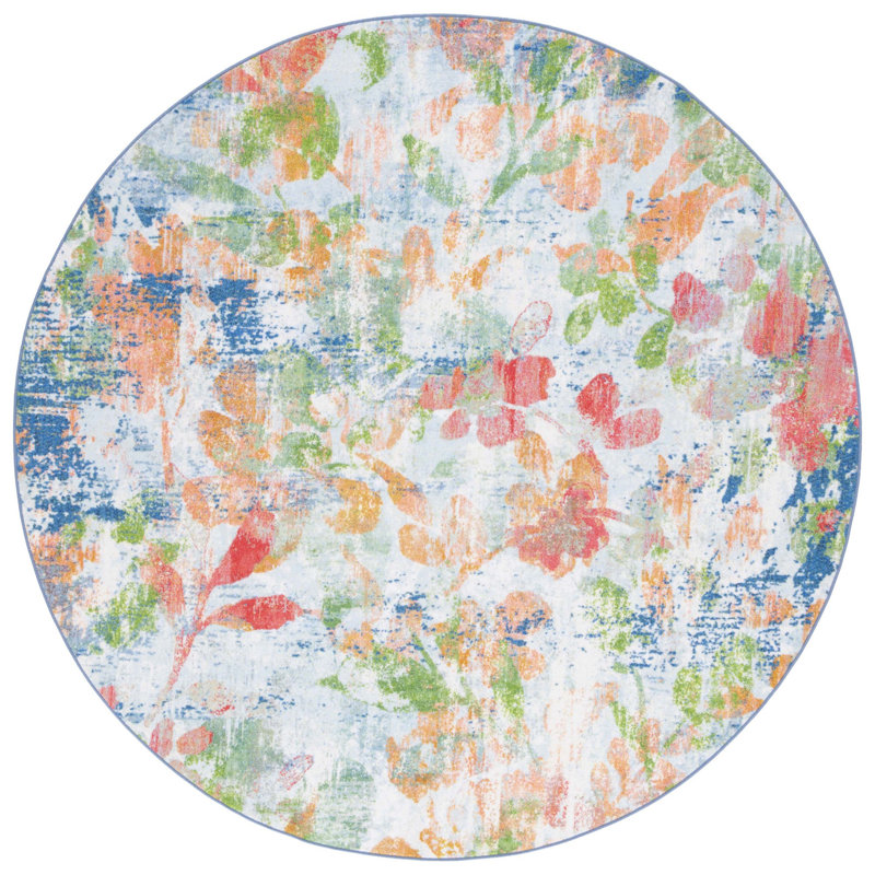 Clairan Performance Machine Washable Floral Rug, Round 6'7"
