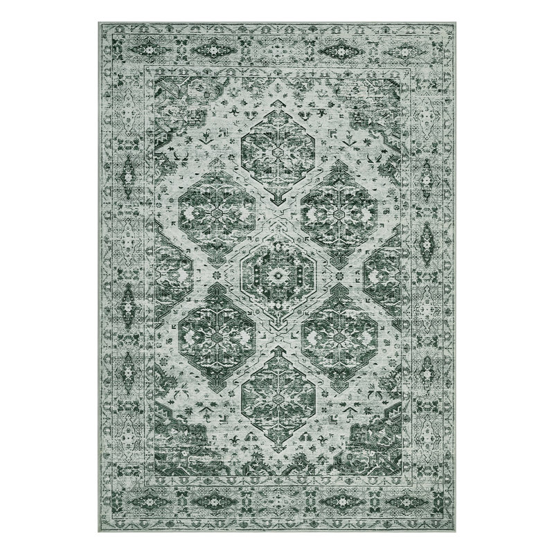 Ultra-Thin Vintage Area Rug - Irregular Medallion, Non-Slip, Floral Design - Low Pile Carpet for Living Room, Bedroom, Dining Room, Farmhouse Decor