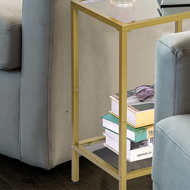 Gold Metal and Glass 2-Tier Rectangular Side Tables Set