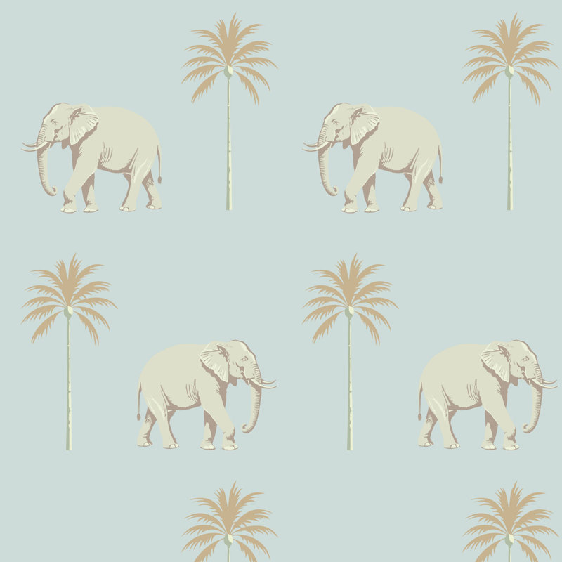 Strolling Elephant - Blue Pearl Wallpaper