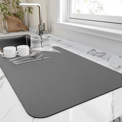Dish Drying Mat For Kitchen Counter, Heat Resistant Drainer Mats With Non-Slip Rubber Backed, Hide Stain Kitchen Super Absorbent Draining Mat, Easy To Clean Dish Rack Pad, Dark Grey 18"X24"