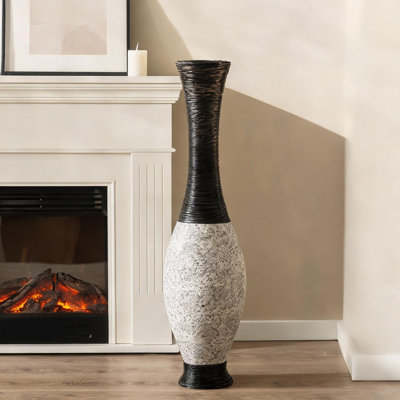 Vase de plancher 39,37 pouces en PVC de ton noir en rotin pour le salon, le couloir ou le patio couvert
