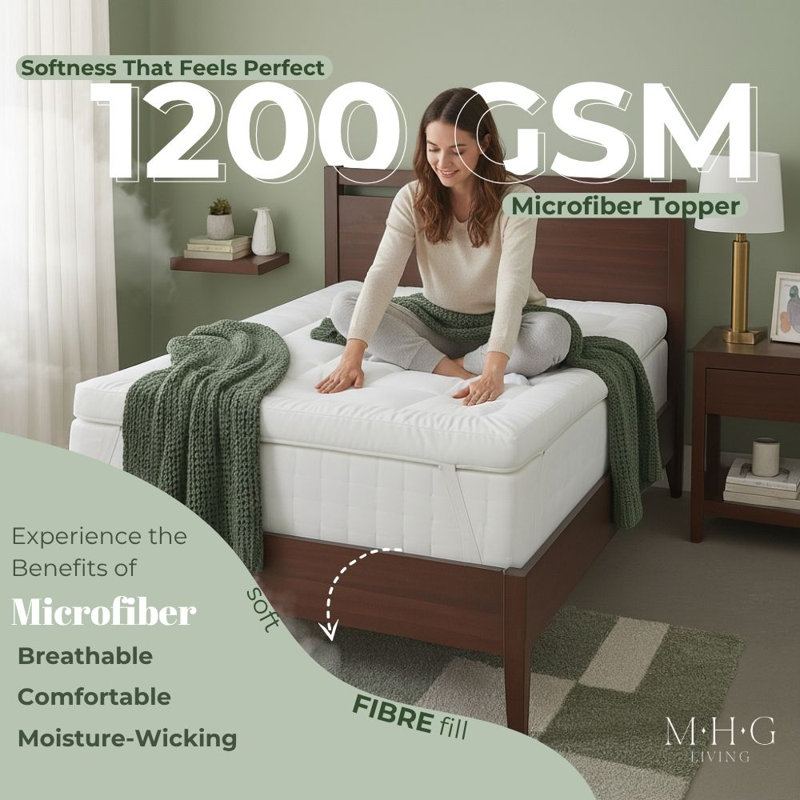 MHG Living Box Stitched Microfibre Mattress Topper - Ultra Soft Breathable Bed Topper With Elasticated Straps, Single (3')