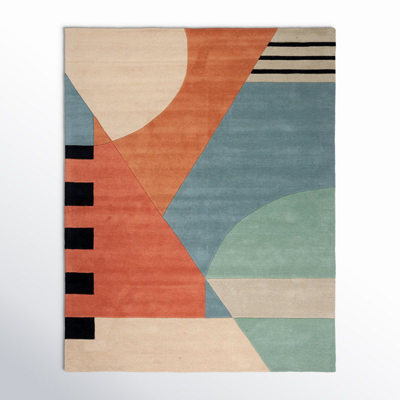 Abstract Hand-Tufted Wool Gold Area Rug, Rectangle 7'6" x 9'6"