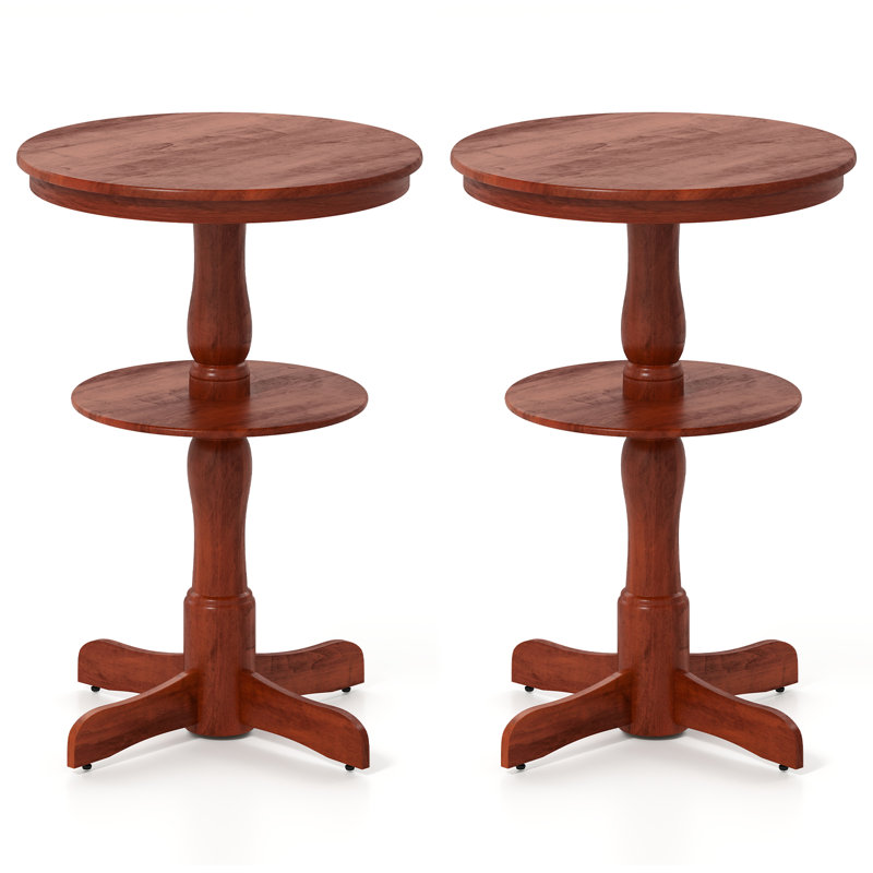 2PCS 2-Tier Round High Top Table w/ Storage Shelf & Pedestal Base for Kitchen